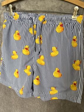 Primark Men’s Swim Shorts Blue White Rubber Duck Print Size Small